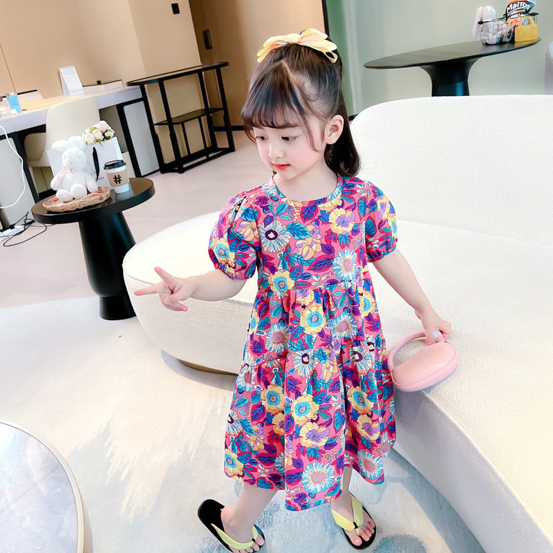 Wholesale Girls Summer Floral Short Sleeve Dress